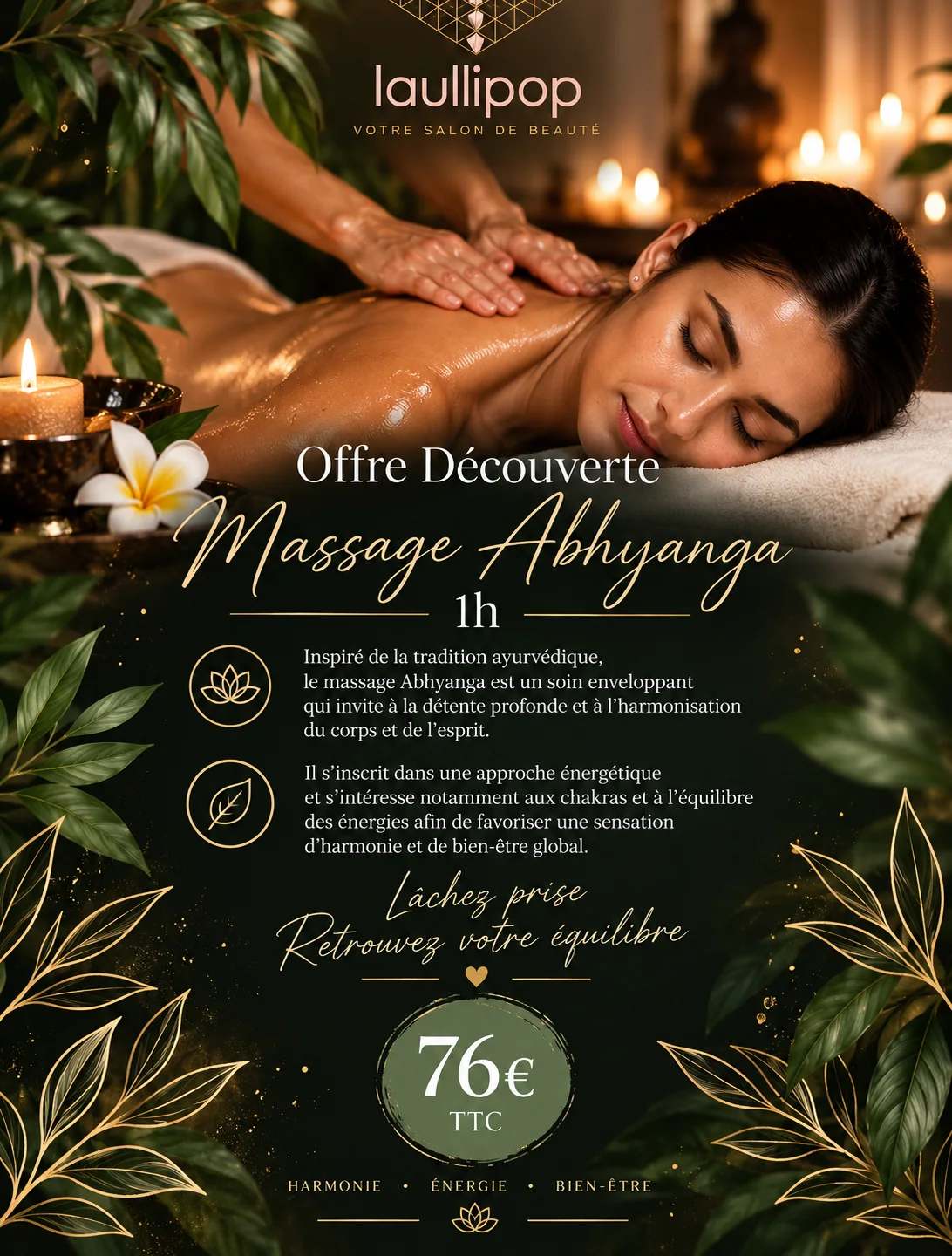 Massage Abhyanga chez Laullipop, institut de beauté à Meythet